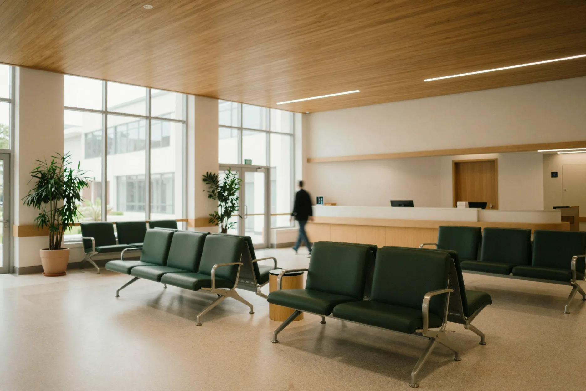 The reception atrium at Bizaxl Hospital, lit by daylight